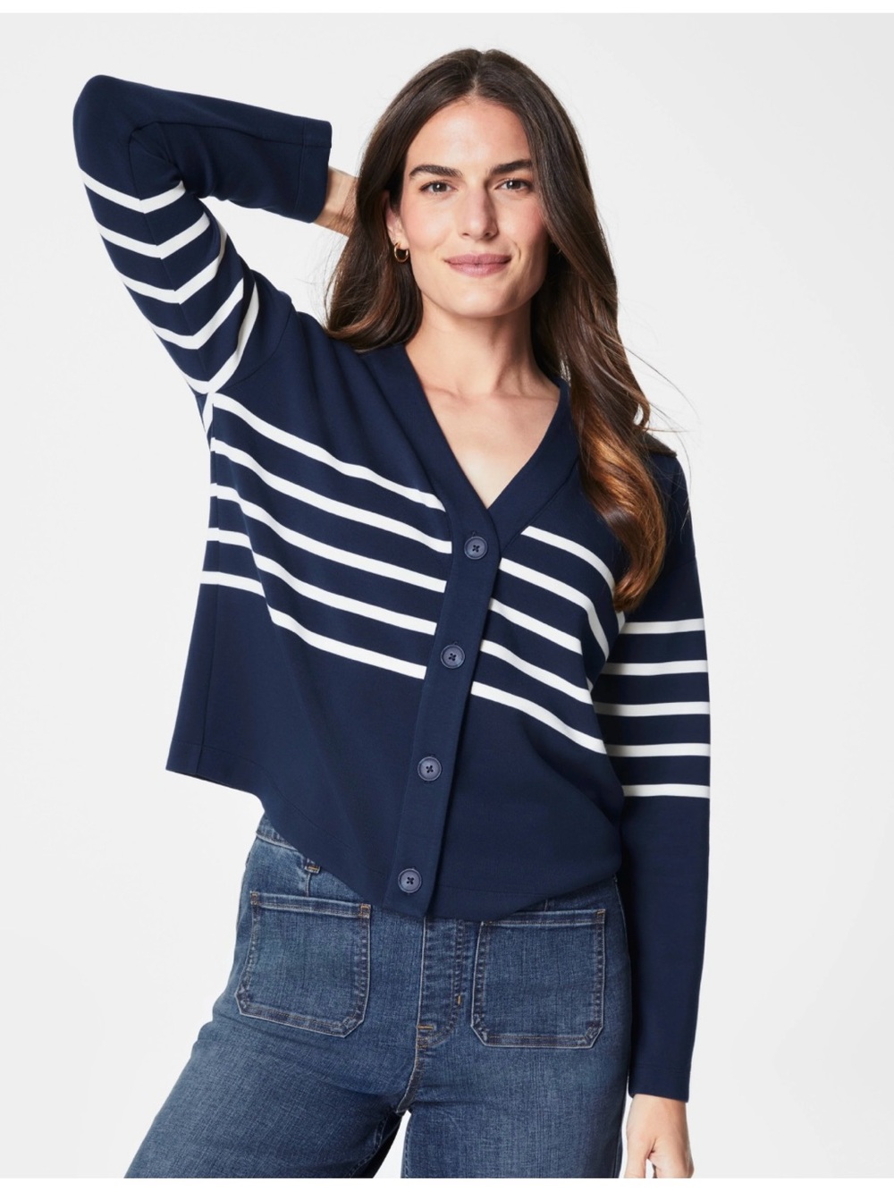 💙NWOT SPANX air essentials Navy and Cream Striped Cardigan💙